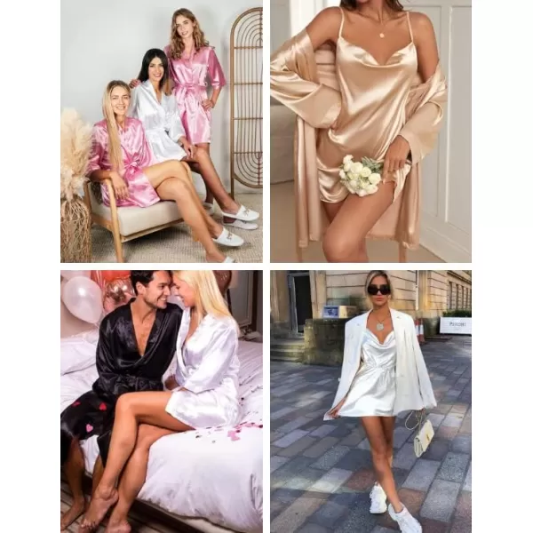 Ekouaer Womens Satin Robe Set Nightgown with Robes Silk Pajama Set 2 Pieces Lingerie Cowl Neck Cami Sleepwear SetsWhite