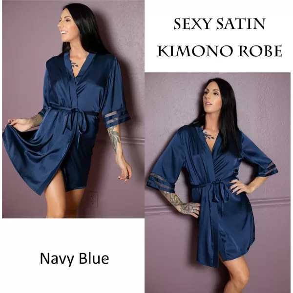 Ekouaer Womens Satin Robe Silk Kimono Bathrobe Bridesmaid Wedding Bridal Party Robes 34 Bell Sleeve Sleepwear SXXL06 Navy Blue