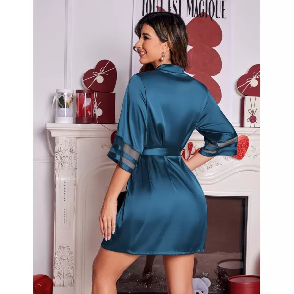 Ekouaer Womens Satin Robe Silk Kimono Bathrobe Bridesmaid Wedding Bridal Party Robes 34 Bell Sleeve Sleepwear SXXL09 Blue Green