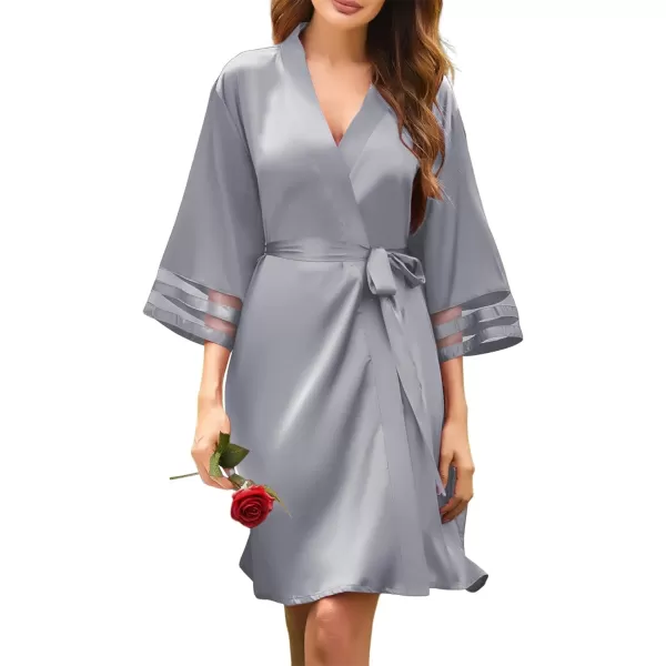 Ekouaer Womens Satin Robe Silk Kimono Bathrobe Bridesmaid Wedding Bridal Party Robes 34 Bell Sleeve Sleepwear SXXL10 Grey