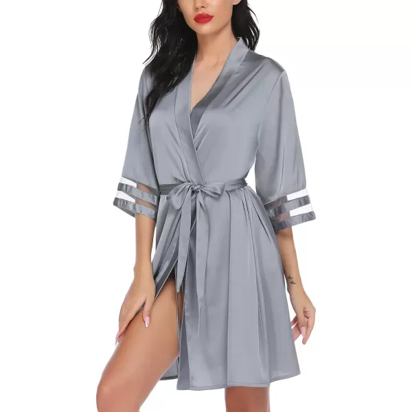 Ekouaer Womens Satin Robe Silk Kimono Bathrobe Bridesmaid Wedding Bridal Party Robes 34 Bell Sleeve Sleepwear SXXL10 Grey