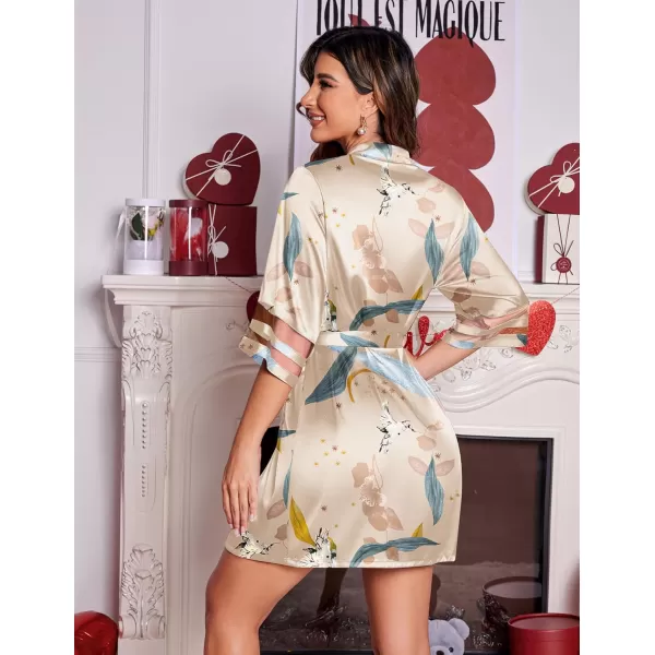 Ekouaer Womens Satin Robe Silk Kimono Bathrobe Bridesmaid Wedding Bridal Party Robes 34 Bell Sleeve Sleepwear SXXLMulticolor 3