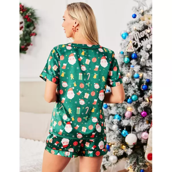 Ekouaer Womens Satin Short Sleeve VNeck Pajama SetChristmas