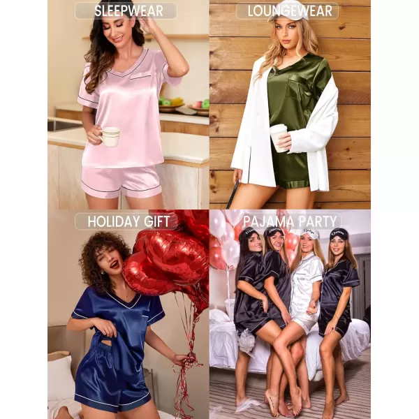 Ekouaer Womens Satin Short Sleeve VNeck Pajama SetLight Pink