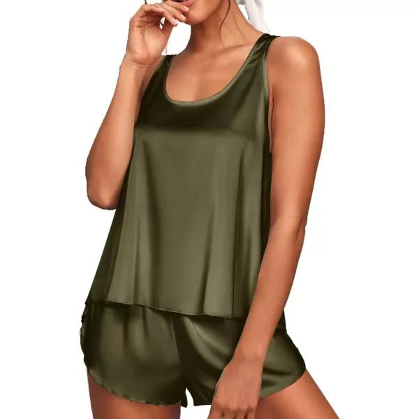 Ekouaer Womens Satin Silk Pajamas Back Split Tank Top and Shorts Silky Pj Set Sleepwear SXXLGreen