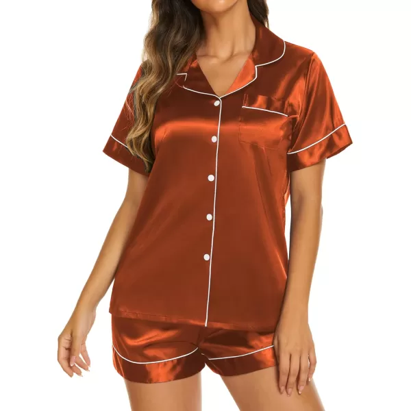 Ekouaer Womens Satin Silk Pajamas Set Short Sleeve Button Down Top and Shorts Sleepwear 2 Piece Pjs Set SXXLCaramel