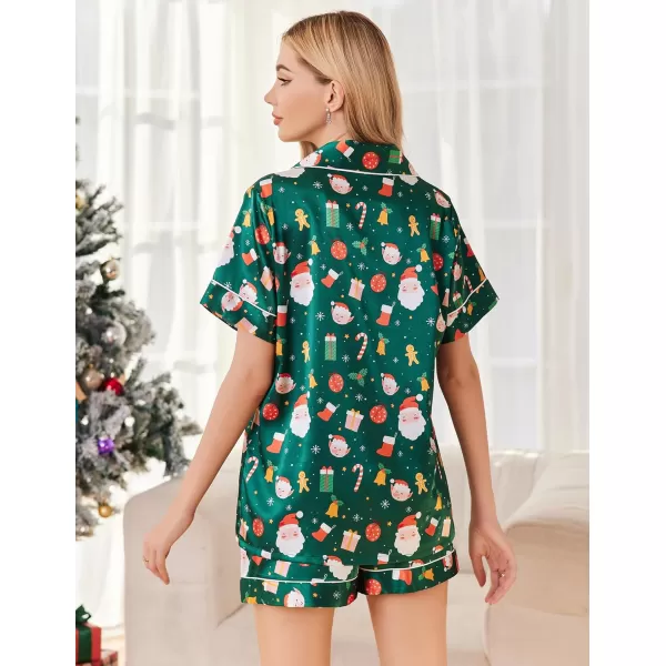 Ekouaer Womens Satin Silk Pajamas Set Short Sleeve Button Down Top and Shorts Sleepwear 2 Piece Pjs Set SXXLChristmas Green