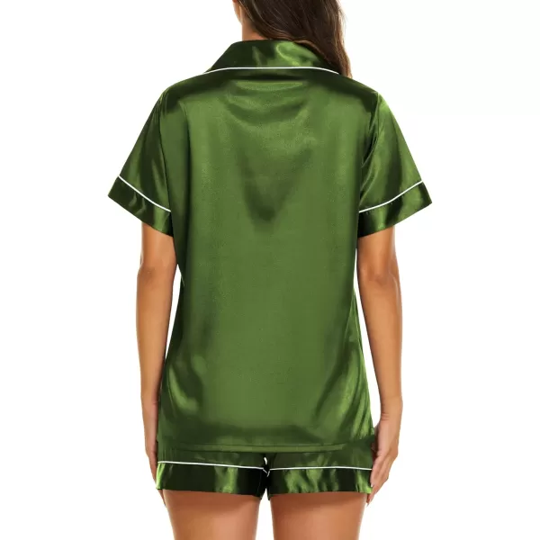 Ekouaer Womens Satin Silk Pajamas Set Short Sleeve Button Down Top and Shorts Sleepwear 2 Piece Pjs Set SXXLDark Army Green