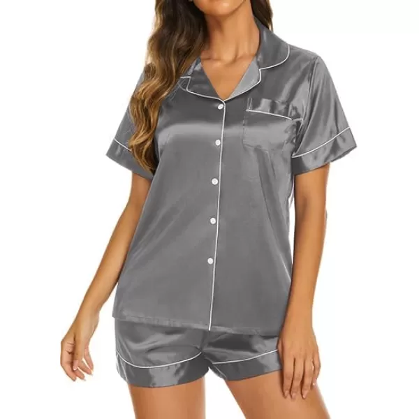 Ekouaer Womens Satin Silk Pajamas Set Short Sleeve Button Down Top and Shorts Sleepwear 2 Piece Pjs Set SXXLDark Grey