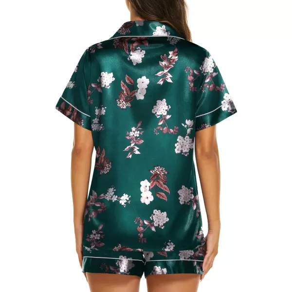 Ekouaer Womens Satin Silk Pajamas Set Short Sleeve Button Down Top and Shorts Sleepwear 2 Piece Pjs Set SXXLFloral Green