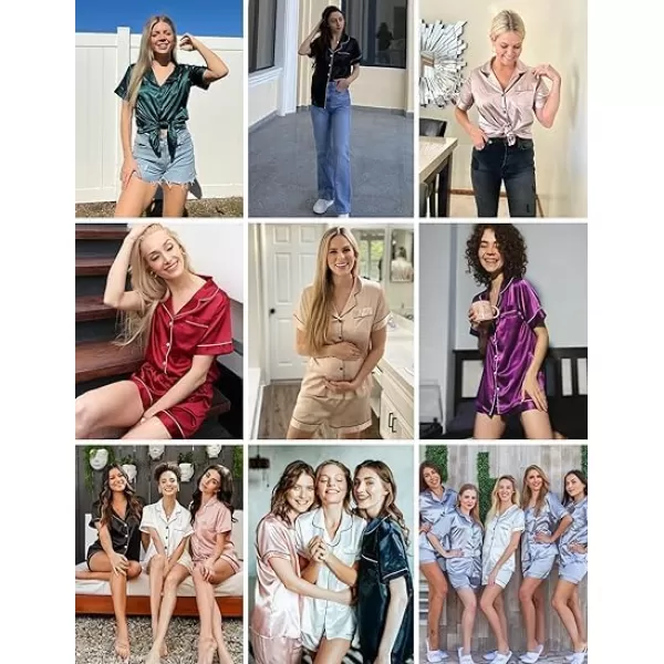 Ekouaer Womens Satin Silk Pajamas Set Short Sleeve Button Down Top and Shorts Sleepwear 2 Piece Pjs Set SXXLFloral White Purple