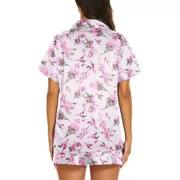 Ekouaer Womens Satin Silk Pajamas Set Short Sleeve Button Down Top and Shorts Sleepwear 2 Piece Pjs Set SXXLFloral White Purple