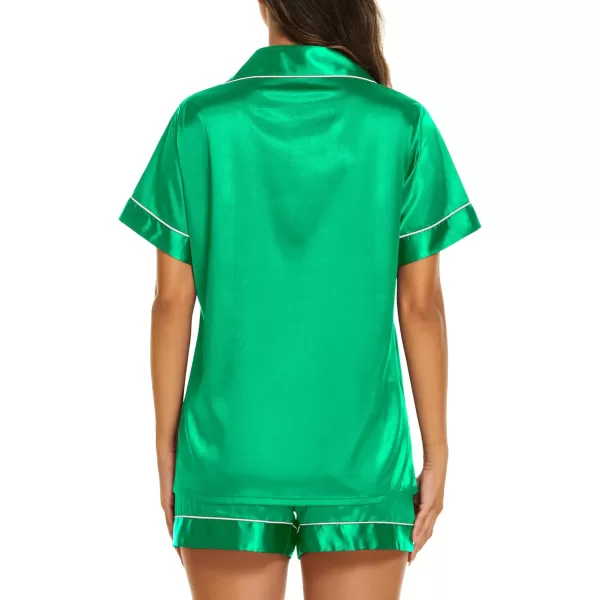 Ekouaer Womens Satin Silk Pajamas Set Short Sleeve Button Down Top and Shorts Sleepwear 2 Piece Pjs Set SXXLGreen