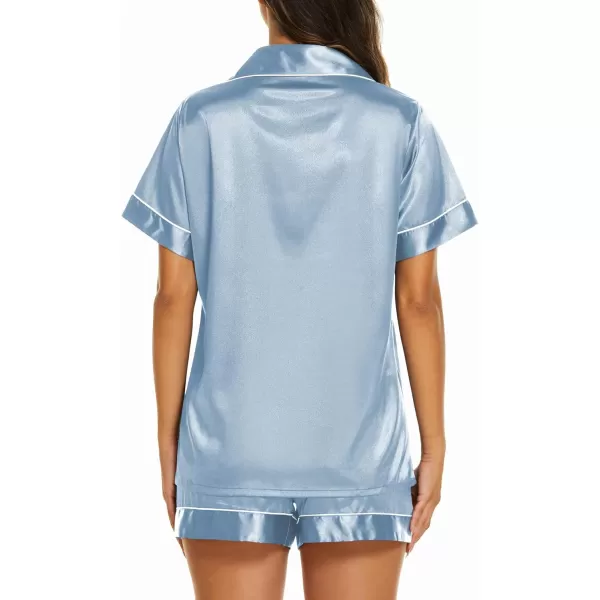 Ekouaer Womens Satin Silk Pajamas Set Short Sleeve Button Down Top and Shorts Sleepwear 2 Piece Pjs Set SXXLLight Grey Blue