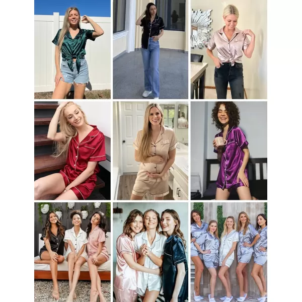 Ekouaer Womens Satin Silk Pajamas Set Short Sleeve Button Down Top and Shorts Sleepwear 2 Piece Pjs Set SXXLLight Grey Blue