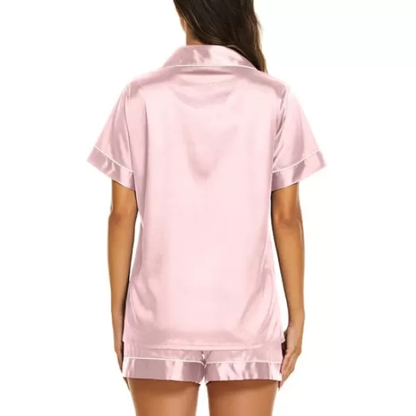 Ekouaer Womens Satin Silk Pajamas Set Short Sleeve Button Down Top and Shorts Sleepwear 2 Piece Pjs Set SXXLLight Pink