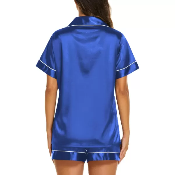 Ekouaer Womens Satin Silk Pajamas Set Short Sleeve Button Down Top and Shorts Sleepwear 2 Piece Pjs Set SXXLRoyal Blue