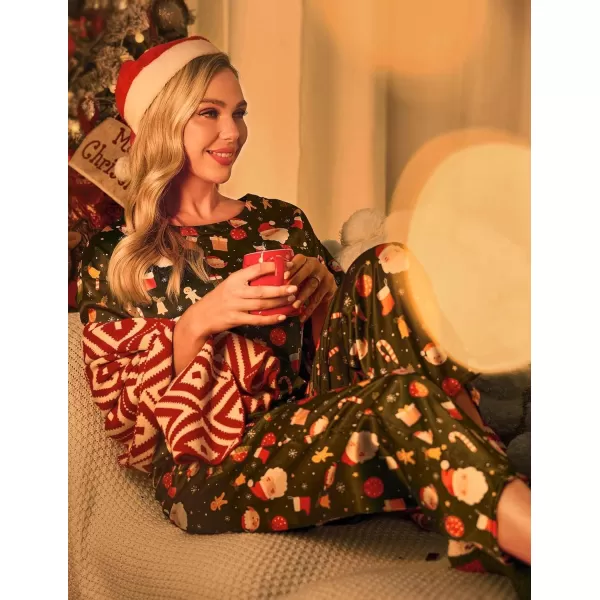 Ekouaer Womens Satin Silky Pajama Set Short Sleeve Shirt with Long Pajama Pant Set Soft PJ LoungewearGreen Christmas