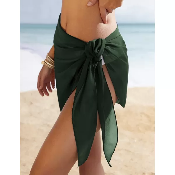 Ekouaer Womens Short Sarongs Beach Wrap Sheer Bikini Wraps Chiffon Cover Ups for Swimwear S3XLChiffonASolid color Dark Green