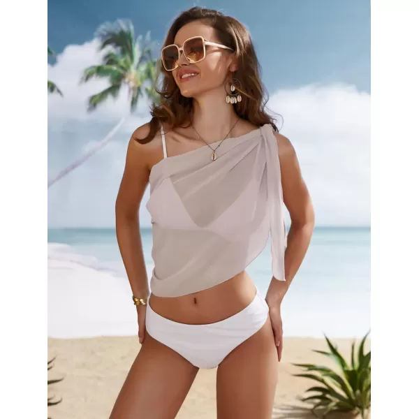 Ekouaer Womens Short Sarongs Beach Wrap Sheer Bikini Wraps Chiffon Cover Ups for Swimwear S3XLChiffonASolid color Dark Khaki