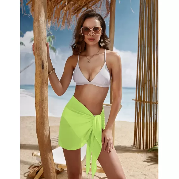 Ekouaer Womens Short Sarongs Beach Wrap Sheer Bikini Wraps Chiffon Cover Ups for Swimwear S3XLChiffonASolid color Fluorescent Green