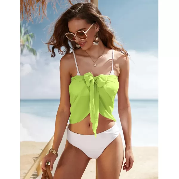 Ekouaer Womens Short Sarongs Beach Wrap Sheer Bikini Wraps Chiffon Cover Ups for Swimwear S3XLChiffonASolid color Fluorescent Green