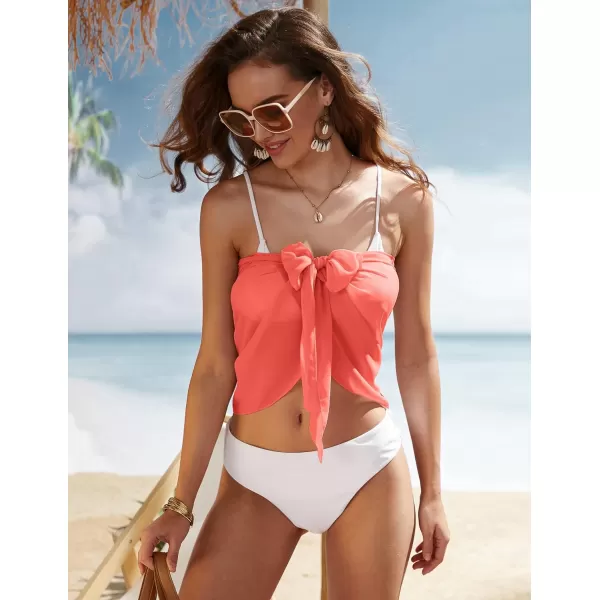 Ekouaer Womens Short Sarongs Beach Wrap Sheer Bikini Wraps Chiffon Cover Ups for Swimwear S3XLChiffonASolid color Fluorescent Orange