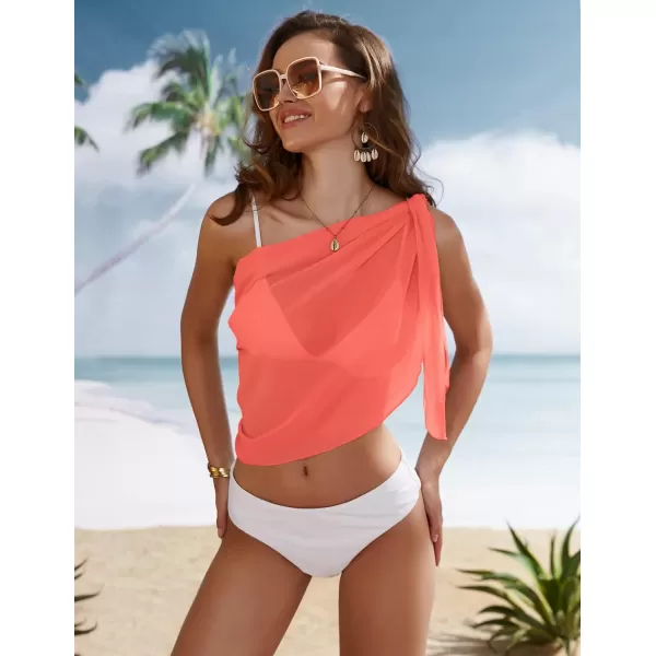 Ekouaer Womens Short Sarongs Beach Wrap Sheer Bikini Wraps Chiffon Cover Ups for Swimwear S3XLChiffonASolid color Fluorescent Orange