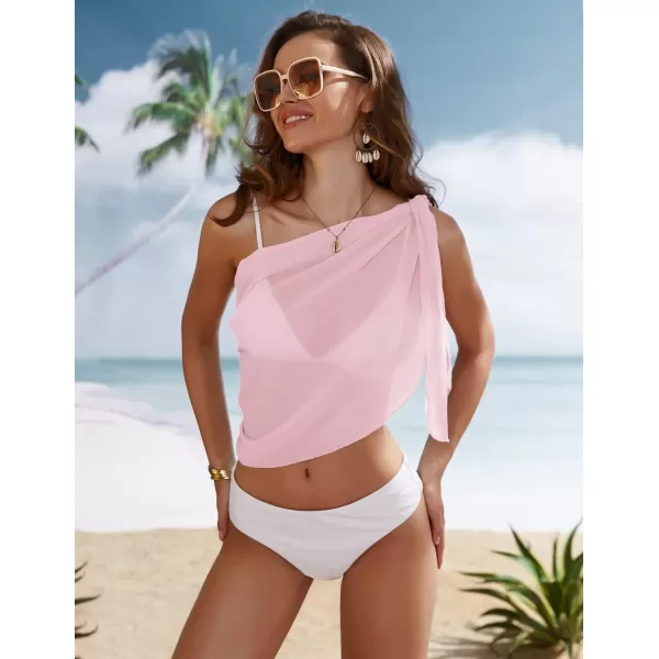 Ekouaer Womens Short Sarongs Beach Wrap Sheer Bikini Wraps Chiffon Cover Ups for Swimwear S3XLChiffonASolid color Peach Pink