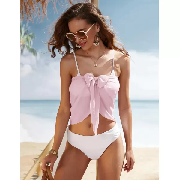 Ekouaer Womens Short Sarongs Beach Wrap Sheer Bikini Wraps Chiffon Cover Ups for Swimwear S3XLChiffonASolid color Peach Pink
