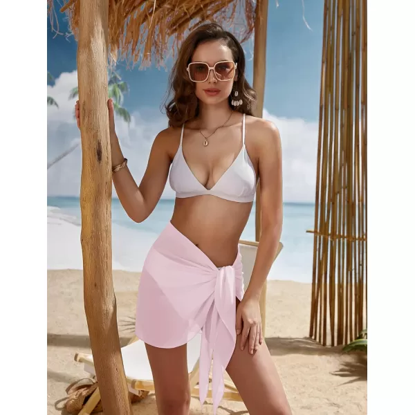 Ekouaer Womens Short Sarongs Beach Wrap Sheer Bikini Wraps Chiffon Cover Ups for Swimwear S3XLChiffonASolid color Peach Pink
