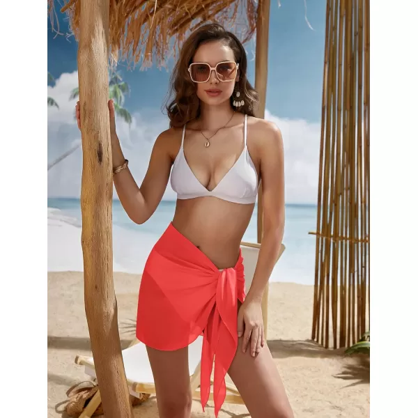 Ekouaer Womens Short Sarongs Beach Wrap Sheer Bikini Wraps Chiffon Cover Ups for Swimwear S3XLChiffonASolid color Red