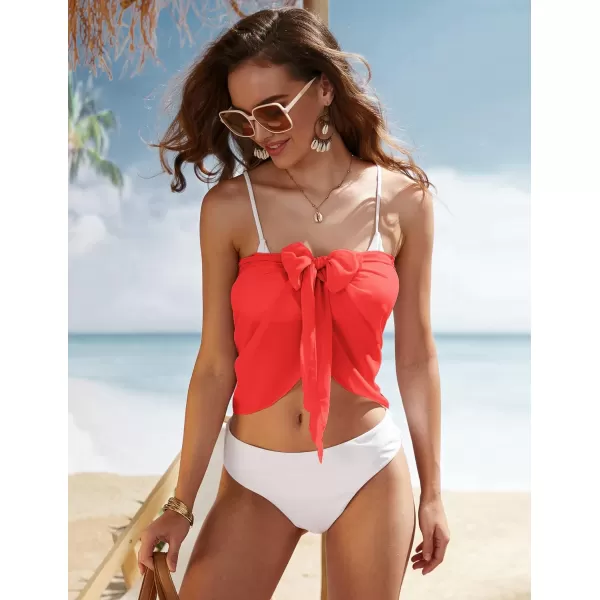 Ekouaer Womens Short Sarongs Beach Wrap Sheer Bikini Wraps Chiffon Cover Ups for Swimwear S3XLChiffonASolid color Red
