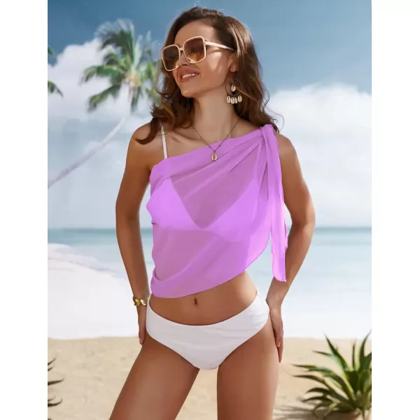 Ekouaer Womens Short Sarongs Beach Wrap Sheer Bikini Wraps Chiffon Cover Ups for Swimwear S3XLChiffonASolid color Rose Purple