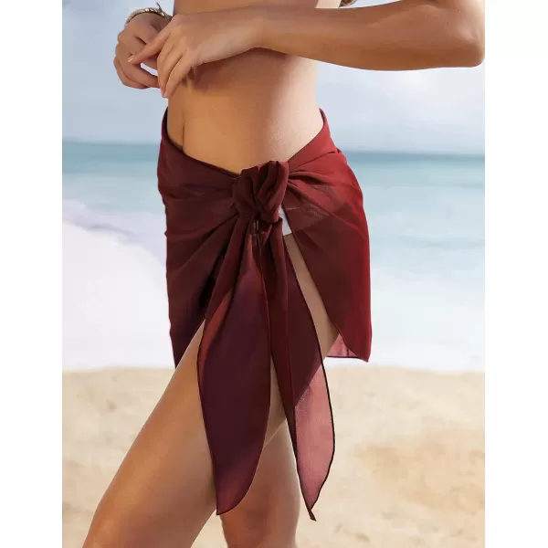 Ekouaer Womens Short Sarongs Beach Wrap Sheer Bikini Wraps Chiffon Cover Ups for Swimwear S3XLChiffonASolid color Wine Red