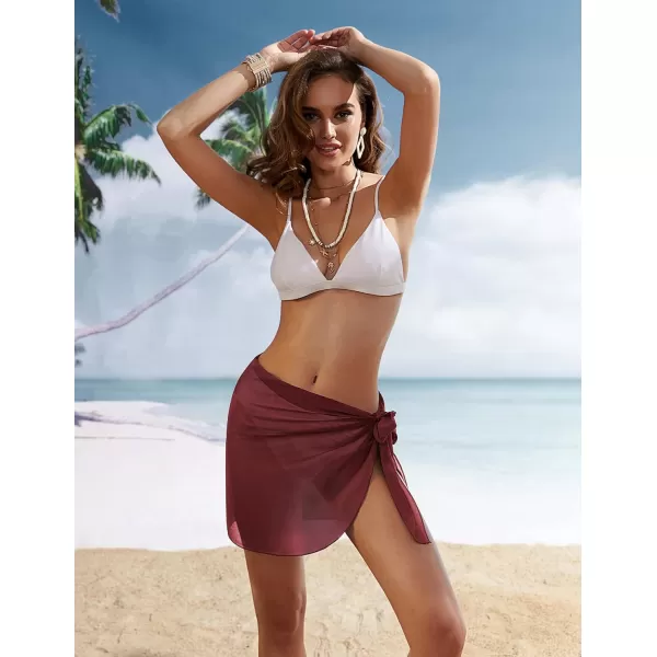 Ekouaer Womens Short Sarongs Beach Wrap Sheer Bikini Wraps Chiffon Cover Ups for Swimwear S3XLChiffonASolid color Wine Red