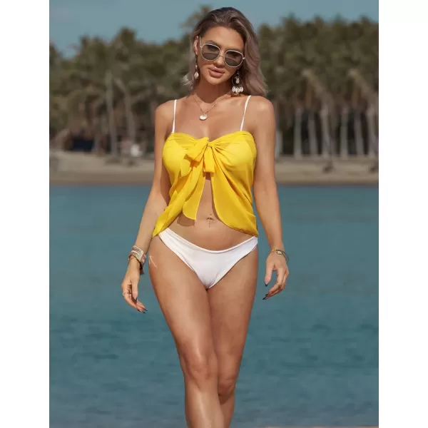 Ekouaer Womens Short Sarongs Beach Wrap Sheer Bikini Wraps Chiffon Cover Ups for Swimwear S3XLChiffonASolid color Yellow