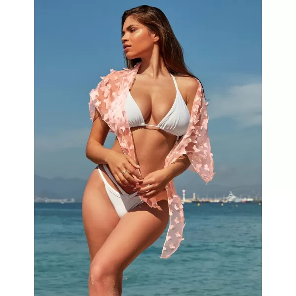 Ekouaer Womens Short Sarongs Beach Wrap Sheer Bikini Wraps Chiffon Cover Ups for Swimwear S3XLMeshButterfly and flower Butterflylight Pink