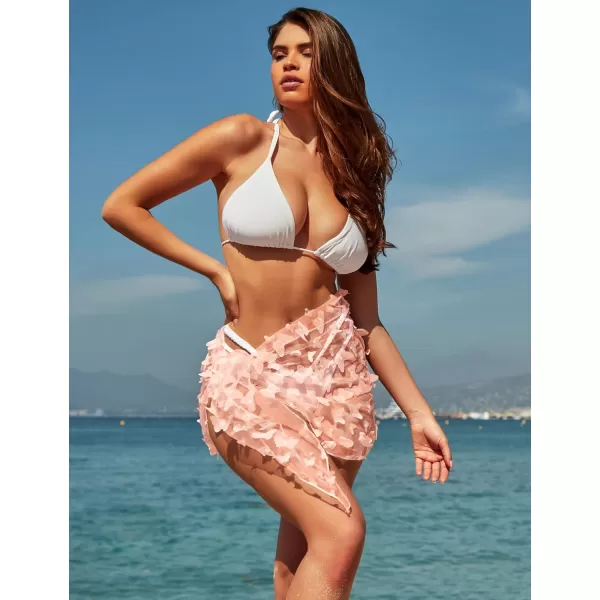 Ekouaer Womens Short Sarongs Beach Wrap Sheer Bikini Wraps Chiffon Cover Ups for Swimwear S3XLMeshButterfly and flower Butterflylight Pink