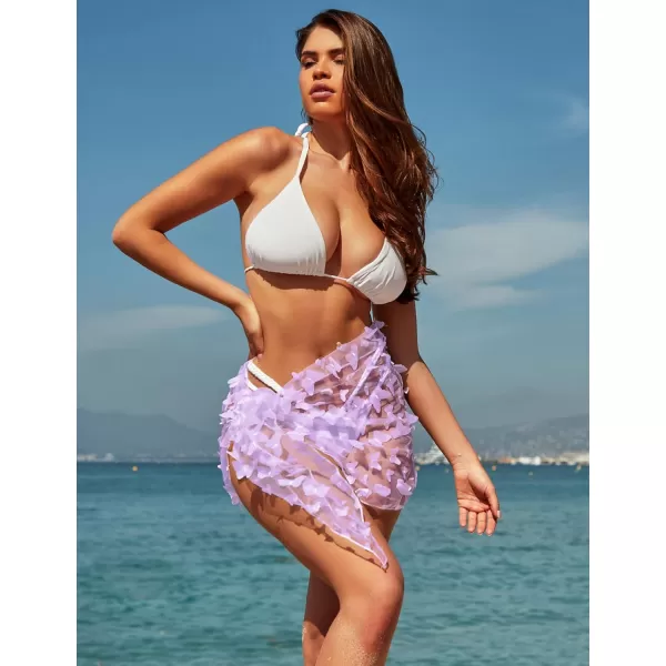 Ekouaer Womens Short Sarongs Beach Wrap Sheer Bikini Wraps Chiffon Cover Ups for Swimwear S3XLMeshButterfly and flower Butterflypurple