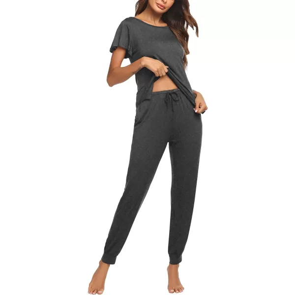 Ekouaer Womens Short Sleeve Pajama Sets with Long Pants01 Dark Grey