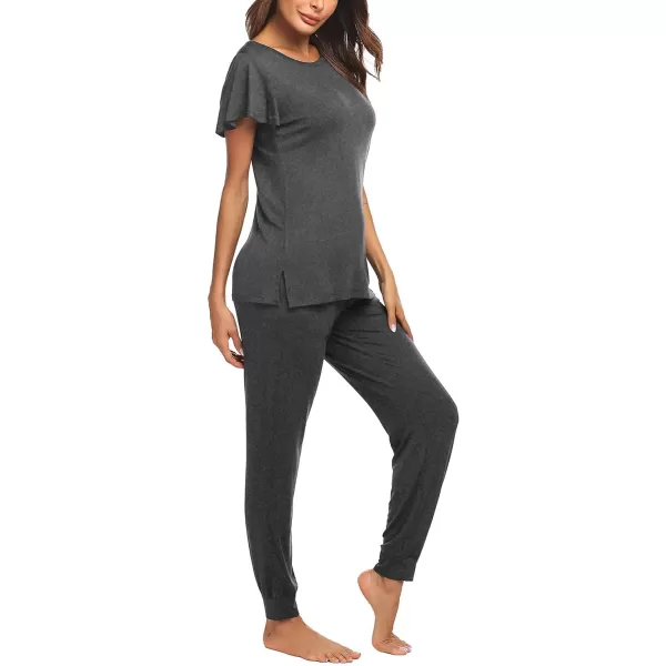 Ekouaer Womens Short Sleeve Pajama Sets with Long Pants01 Dark Grey