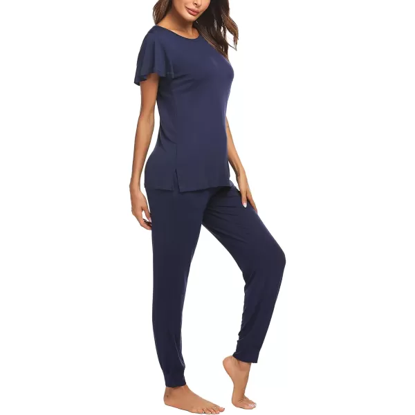 Ekouaer Womens Short Sleeve Pajama Sets with Long Pants01 Navy Blue