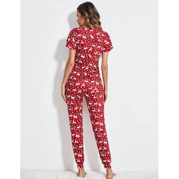 Ekouaer Womens Short Sleeve Pajama Sets with Long PantsChristmas