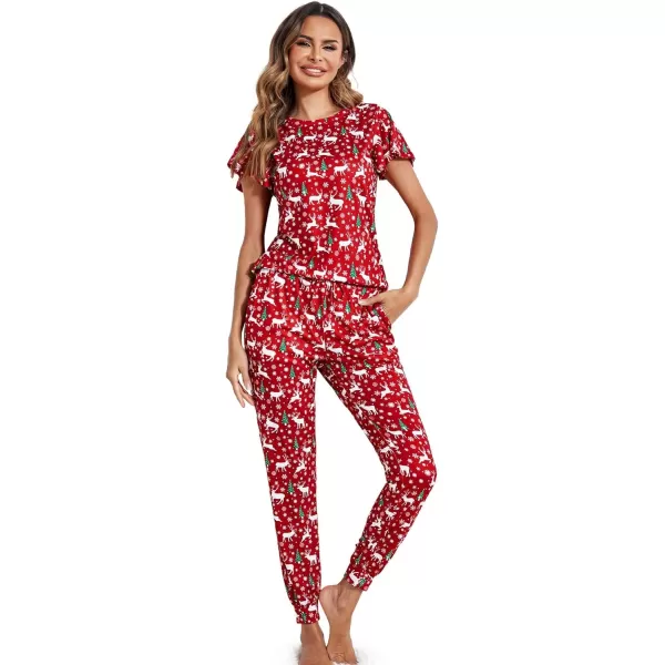 Ekouaer Womens Short Sleeve Pajama Sets with Long PantsChristmas