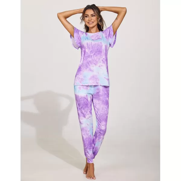 Ekouaer Womens Short Sleeve Pajama Sets with Long PantsPattern 8