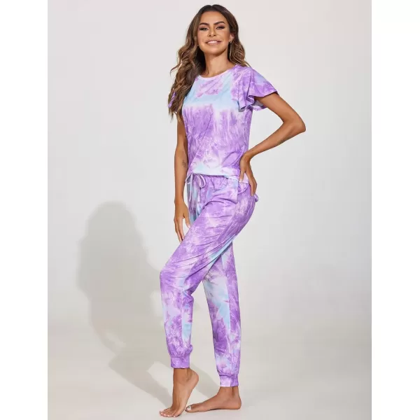 Ekouaer Womens Short Sleeve Pajama Sets with Long PantsPattern 8