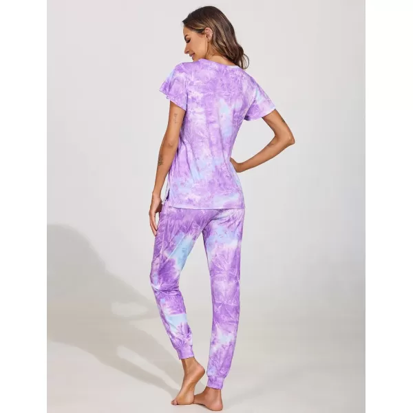 Ekouaer Womens Short Sleeve Pajama Sets with Long PantsPattern 8