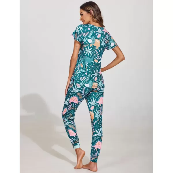 Ekouaer Womens Short Sleeve Pajama Sets with Long PantsPattern 9