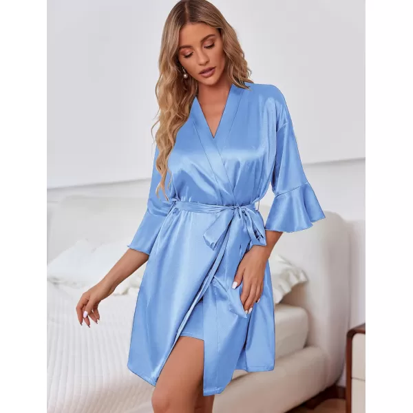 Ekouaer Womens Silk Robe Set Vneck 2 Piece Bridal Party Robes and Satin Bathrobe Set with PocketsCobalt Blue